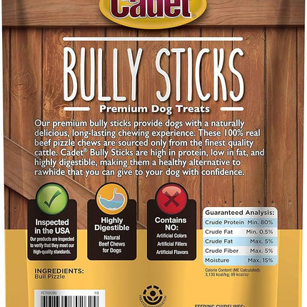 Cadet Bully Sticks for Small Dogs – All-Natural Beef Pizzle, High Protein, Low Fat, Long-Lasting, Grain & Rawhide-Free Dog Chews for Aggressive Chewers, Small (6 Ounce)