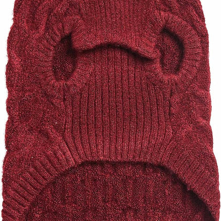 Blueberry Pet Classic Fuzzy Textured Knit Pullover Crew-Neck Dog Sweater in Burgundy Red, Back Length 22", Pack of 1 Clothes for Dogs