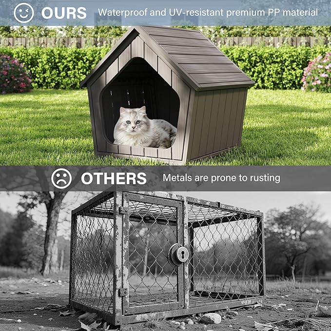 LHBcraft Outdoor Cat House, Cat Houses for Outdoor Indoor Cats, Clawsable Feral Cat House Shelter Weatherproof, Air Holes,Durable Resin Material for Garden, Patio, Easy to Assemble, Coffee