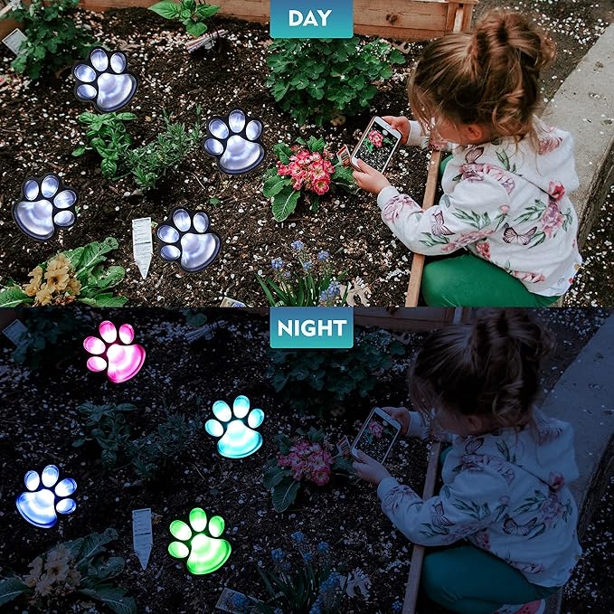 Obrecis Solar Paw Print Lights for Pet Memorial Gifts, 34 Colors Changing Outdoor Dog Print Lights with Remote, Set of 4 Waterproof Cat Paw Keepsake for Pet Remembrance Gift, Pet Loss Sympathy Gifts