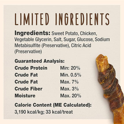 Cadet Gourmet Sweet Potato & Chicken Wraps Limited-Ingredient Dog Chews, Healthy and Natural Training Treats for Small and Large Dogs, 14 oz.