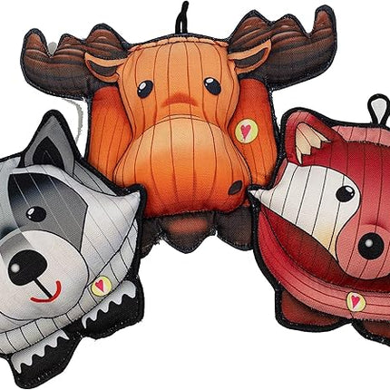 HuggleHounds HuggleTuff Plush Dog Toys - Dog Stuffed Animal Toy, Puppy Toys, Squeaky Dog Toy for Small & Medium Dogs, Durable Plush to Keep Them Busy - Puffies Woodland Friends (3 Count)