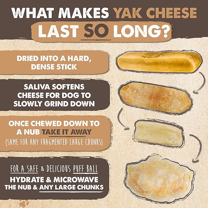 Mighty Paw Yak Cheese Dog Chews – All-Natural Long Lasting Hard Chew for Aggressive Chewers – High Protein, Odor-Free Dog Treat – 3 Ingredient Natural Yak Chews for Large Dogs – (4 Pack)