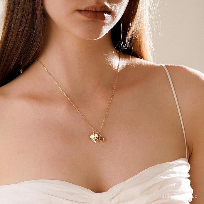 Customized Paw Print Necklace Personalized Pet Name Necklace Custom Engraved Dog Cat Paw Pendant Necklace Pet Memorial Gift for Pet Lovers