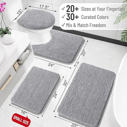 OLANLY Bathroom Rugs 59x24, Extra Soft Absorbent Chenille Bath Rugs, Rubber Backing Quick Dry, Machine Washable Bath Mats for Bathroom Floor, Tub and Shower, Home Decor Accessories, Grey
