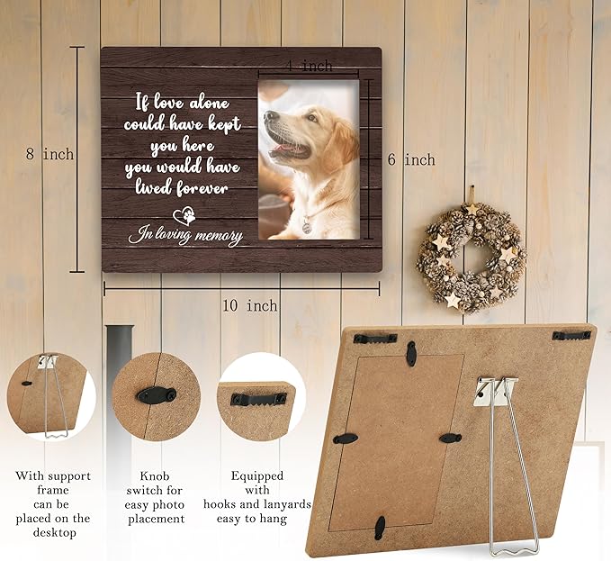 SRADMO Dog Memorial Picture Frame,Dog Frames For Pictures Memorial, Pet Dog Cat Memorial Photo Picture Frame 10×8,Dog Picture Frames For Dogs That Passed,Passed Away Dog Memorial Gifts (Brown)