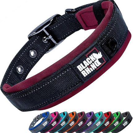 Black Rhino Dog Collar for Large Dogs - Adjustable Reflective Heavy Duty Dog Collars with Ultra-Soft Neoprene Padding - Weatherproof, Durable, and Comfortable for Active Dogs - Burgundy and Black