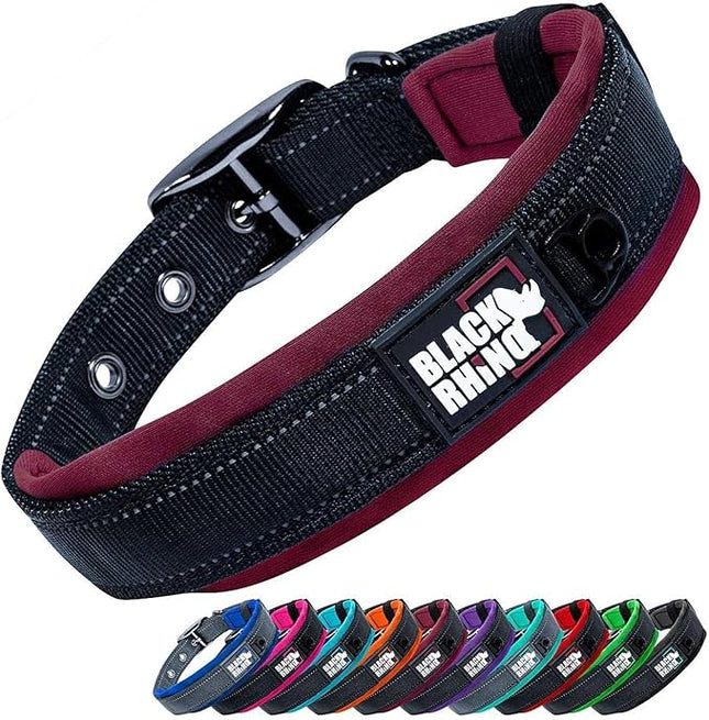 Black Rhino Dog Collar for Large Dogs - Adjustable Reflective Heavy Duty Dog Collars with Ultra-Soft Neoprene Padding - Weatherproof, Durable, and Comfortable for Active Dogs - Burgundy and Black