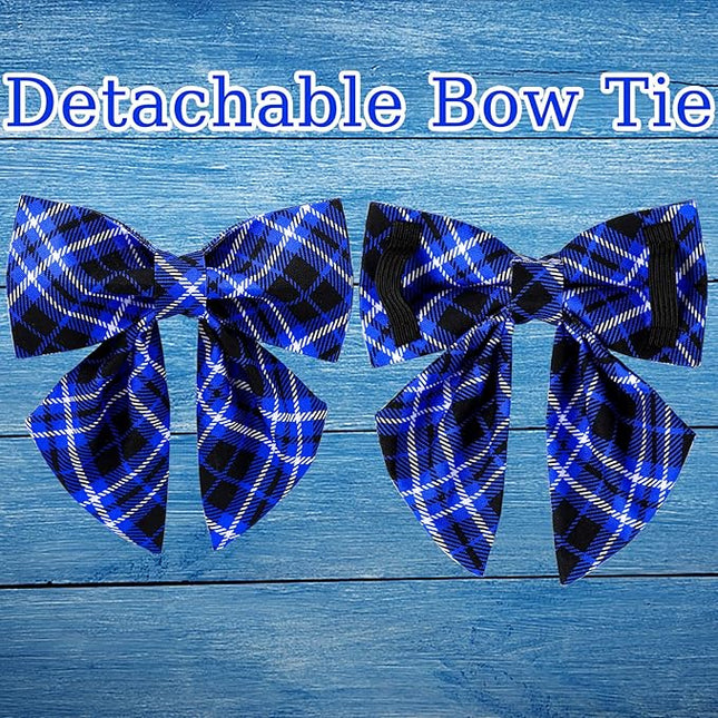 Dog Collar with Bow Tie, Cotton Dog Bowtie Collar for Puppy Girl Boy Dogs or Cat, Blue Bowtie Dogs Collars with Durable Metal Buckle, Holiday Plaid Puppy Collars,L