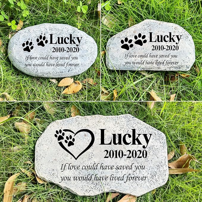 Zatanmulo Personalized Pet Memorial Stone, Garden Memorial Stone Personalized, Dog Headstone, Cat Tombstone, Memorial Plaque Outdoor, Garden Stepping Stone (Pawprint)