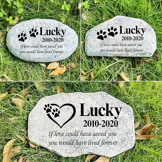 Zatanmulo Personalized Pet Memorial Stone, Garden Memorial Stone Personalized, Dog Headstone, Cat Tombstone, Memorial Plaque Outdoor, Garden Stepping Stone (Pawprint)