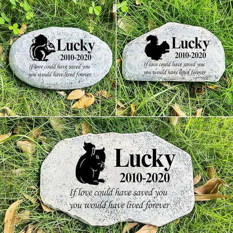 Zatanmulo Personalized Pet Memorial Stone, Garden Memorial Stone Personalized, Squirrel Headstone, Squirrel Tombstone, Memorial Plaque Outdoor, Garden Stepping Stone (Squirrel)