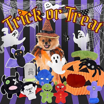 Halloween Dog Toys Set, 11 Pack Squeaky Dog Toys for Aggressive Chewers, Pumpkin Assorted Puppy Toys to Keep Them Busy, Toys Gift for Large Medium Small Dogs