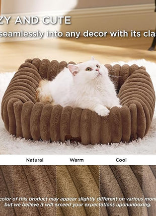 Bedsure Cute Dog Bed for Small Dogs & Cats - Washable Furry Puppy Beds, Rectangle Orthopedic Corduroy Fleece Pet Beds with Removable Zipper Cover, 20x19x6inches, Camel Brown