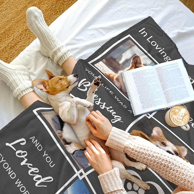 Customized Blanket with Photos Name, Dog Memorial Gifts for Loss of Dog, Personalized Blanket with Picture in Memory of Dogs, Pet Memorial Gifts for Dogs, Pet Mom Gift