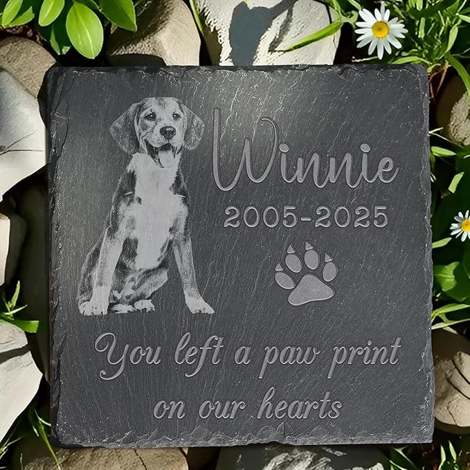 Pet Memorial Stone, Dog Memorial Stone, Dog Memorial Gifts for Loss of Dog, Pet Memorial Gifts, Loss of Pet Sympathy Gift, in Loving Memory Pet - Paw Prints on Our Hearts - Square