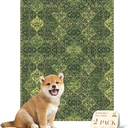 nunubaby Washable Pee Pads for Dogs, Stylish, Non-Slip and Leak-Proof Pee Pads. Reusable Potty Pads for Dogs for Crates and Floors.(Green/Multi, 18" x24")