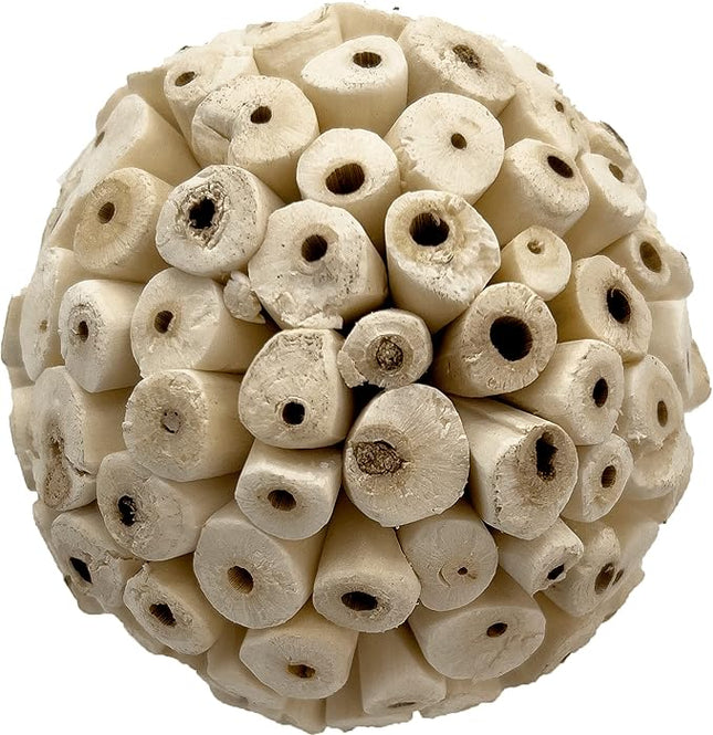 by M&M 5108 Mega 4 Inch Sola Ball Pk2 - Large Handmade Natural Sola Wood Bird Foot Toys, Shreddable Spheres, Great for Chewing Beaks and Grabbing Feet, Excellent for Med to Lg Birds