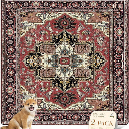 nunubaby 2PACK Washable Pee Pads for Dogs, Stylish, Non-Slip and Leak-Proof Pee Pads. Reusable Potty Pads for Dogs for Crates and Floors.(Red/Rect, 72" x72" )