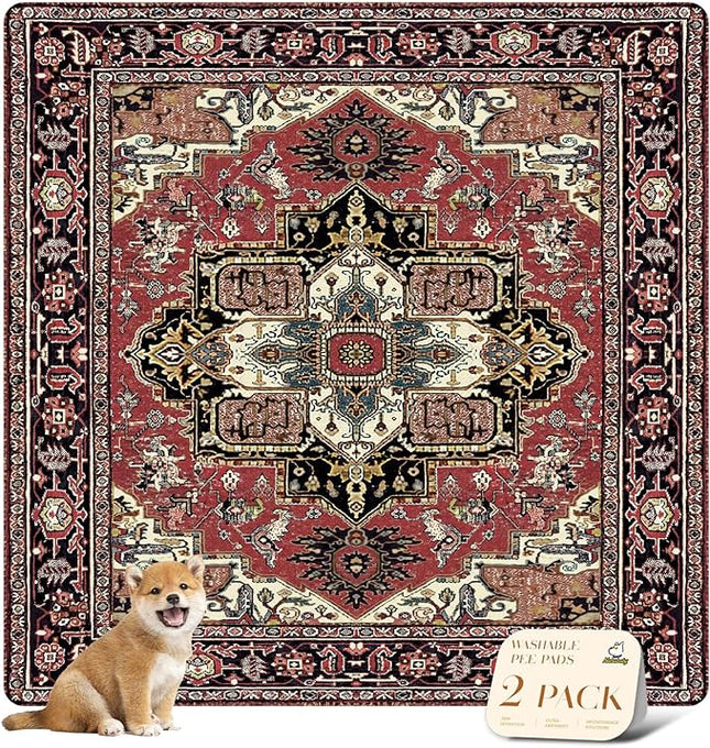 nunubaby 2PACK Washable Pee Pads for Dogs, Stylish, Non-Slip and Leak-Proof Pee Pads. Reusable Potty Pads for Dogs for Crates and Floors.(Red/Rect, 72" x72" )