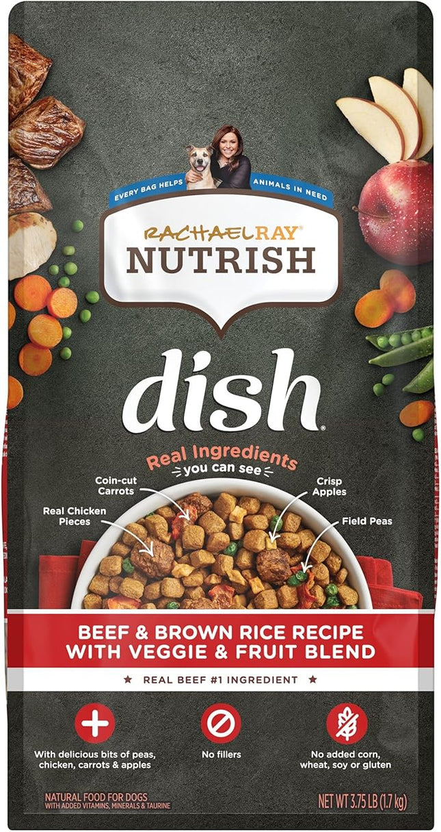 Rachael Ray Nutrish Dish Premium Natural Dry Dog Food, Beef & Brown Rice Recipe with Veggies, Fruit & Chicken, 3.75 Pounds