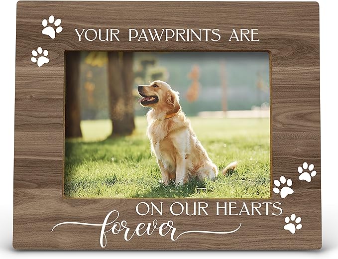 FONDCANYON Your Pawprints are Forever in Our Heart Pet Memory Picture Photo Frame,Pet Dog Cat Memorial Picture Frames,Pet Loss Sympathy Gift,Passed Away Dog Memorial Gifts(5x7 Inch Photo)