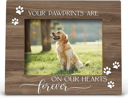 FONDCANYON Your Pawprints are Forever in Our Heart Pet Memory Picture Photo Frame,Pet Dog Cat Memorial Picture Frames,Pet Loss Sympathy Gift,Passed Away Dog Memorial Gifts(5x7 Inch Photo)
