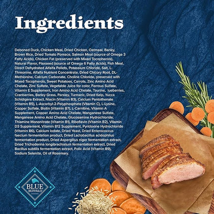 Blue Buffalo Wilderness Natural High-Protein Dry Food for Adult Dogs, WITH WHOLESOME GRAINS, Duck, 28-lb Bag.