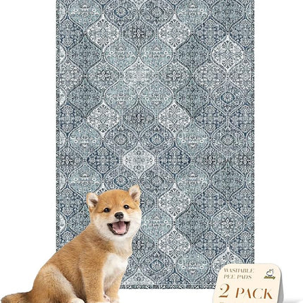 nunubaby Washable Pee Pads for Dogs, Stylish, Non-Slip and Leak-Proof Pee Pads. Reusable Potty Pads for Dogs for Crates and Floors.(Blue/Multi, 24" x36" )
