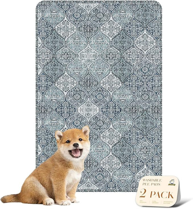 nunubaby Washable Pee Pads for Dogs, Stylish, Non-Slip and Leak-Proof Pee Pads. Reusable Potty Pads for Dogs for Crates and Floors.(Blue/Multi, 24" x36" )
