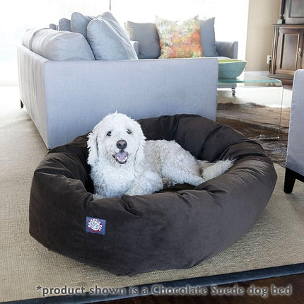 Majestic Pet 24 Inch Suede Calming Dog Bed Washable – Cozy Soft Round Pet Bed with Spine Support for Dogs to Rest their Head - Fluffy Donut Dog Bed 24x19x7 (Inch) - Small – Chocolate