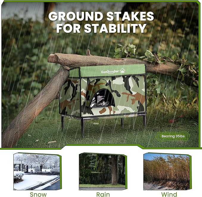 Outdoor Cat House Weatherproof, Clawsable Cat Houses with Insulation Layer, Foldable Cats Shelter, Cave Bed for Pets Up to 35lbs for Garden, Patio, or Backyard (Camouflage-M)