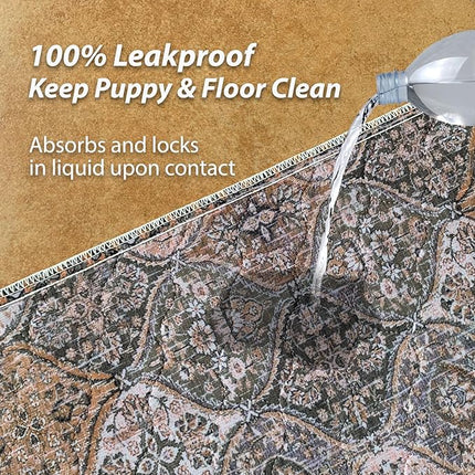 nunubaby Washable Pee Pads for Dogs, Stylish, Non-Slip and Leak-Proof Pee Pads. Reusable Potty Pads for Dogs for Crates and Floors.(Brown/Multi, 24" x48")