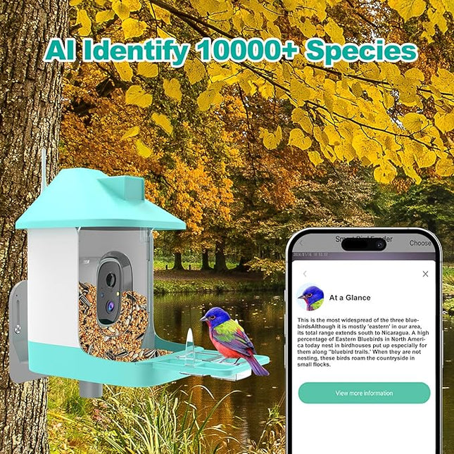 Bird Feeder with Camera,Smart Birdwatching Camera with Solar Powered,AI Identify Species,Instant Notifications,FHD Live View, Auto Record Video in Backyard,Ideal Gifts for Family and Bird Lovers,Blue
