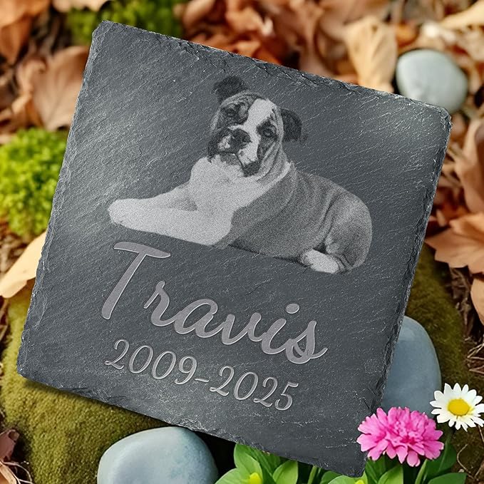 Pet Memorial Stone with Photo, Dog Memorial Gifts for Loss of Dog, Personalized Pet Memorial Gifts, Pet Loss Gift - in Memory of Pet（Square）