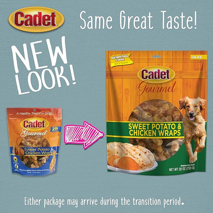 Cadet Gourmet Sweet Potato & Chicken Wraps Limited-Ingredient Dog Chews, Healthy and Natural Training Treats for Small and Large Dogs, 28 oz.