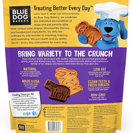 Blue Dog Bakery More Crunch Large Assorted Flavors, Dog Biscuits, Healthy Treats, All Natural, Bacon, Chicken, Cheese, Peanut, 43.2 oz (Pack of 1)