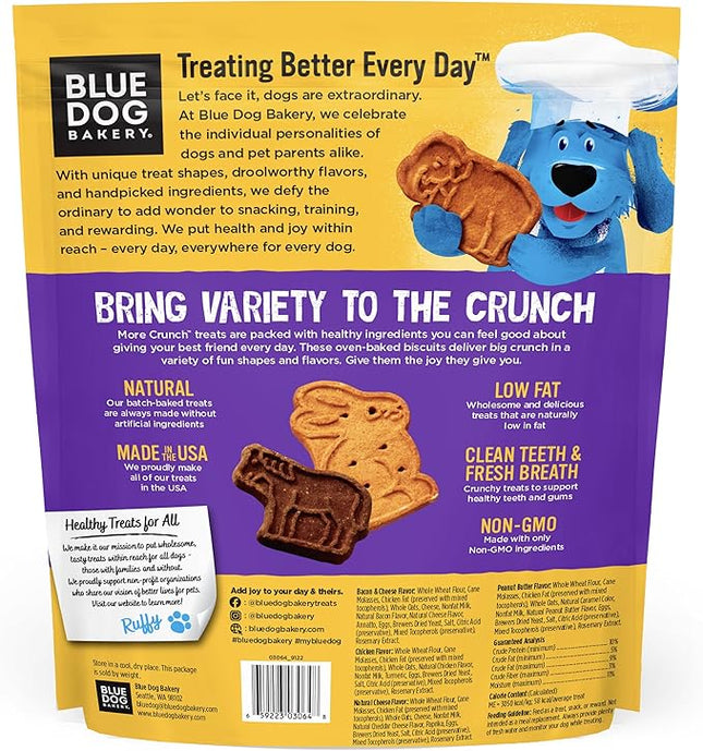 Blue Dog Bakery More Crunch Large Assorted Flavors, Dog Biscuits, Healthy Treats, All Natural, Bacon, Chicken, Cheese, Peanut, 43.2 oz (Pack of 1)
