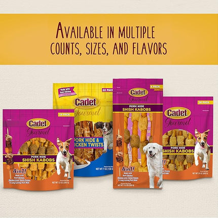 Cadet Gourmet 5-Inch Pork Hide Twist Chew Sticks, Long-Lasting and Natural Rawhide Chews for Dogs, Inspected & Tested in USA, Chicken Flavor, 22 Count