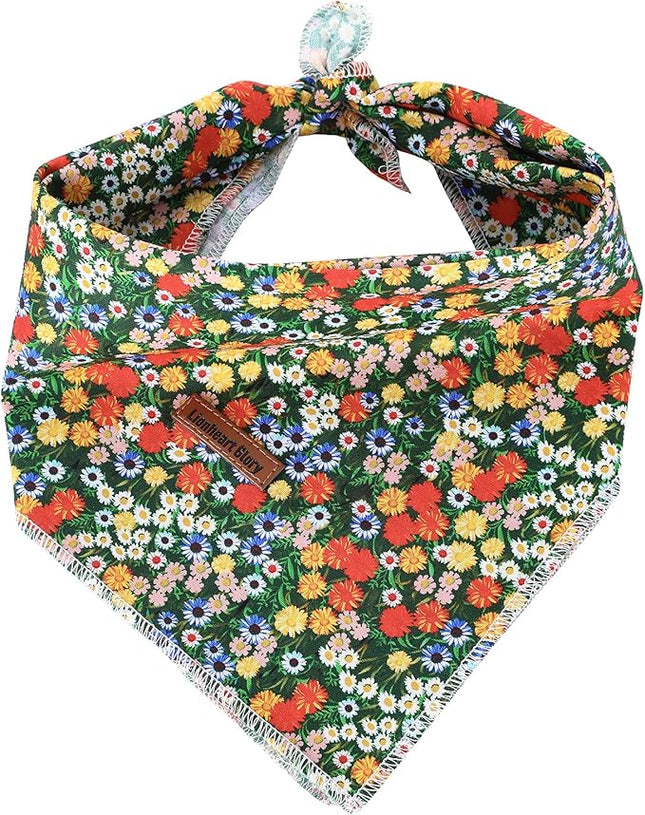 Lionheart glory Dog Bandana 1 Pack Washable Soft Cotton Daisy Print Bibs Scarf, Adjustable Kerchief Square Dog Bandanas for Small Dogs