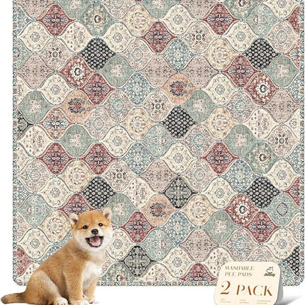 nunubaby Washable Pee Pads for Dogs, Stylish, Non-Slip and Leak-Proof Pee Pads. Reusable Potty Pads for Dogs for Crates and Floors.(Dark Red/Multi, 36" x36" )