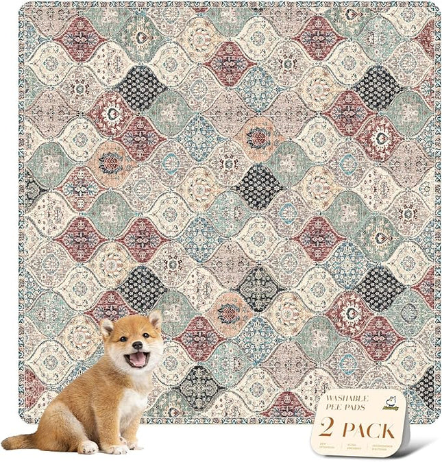 nunubaby Washable Pee Pads for Dogs, Stylish, Non-Slip and Leak-Proof Pee Pads. Reusable Potty Pads for Dogs for Crates and Floors.(Dark Red/Multi, 36" x36" )