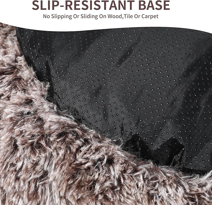 Dog Bed Round Hooded Plush Cat Cave Self Warming Pet Bed Donut Anti Anxiety Fluffy Pet Bed for Puppy and Kitty