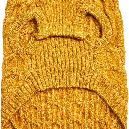 Blueberry Pet Classic Fuzzy Textured Knit Pullover Crew-Neck Dog Sweater in Mustard Yellow, Back Length 18", Pack of 1 Clothes for Dogs