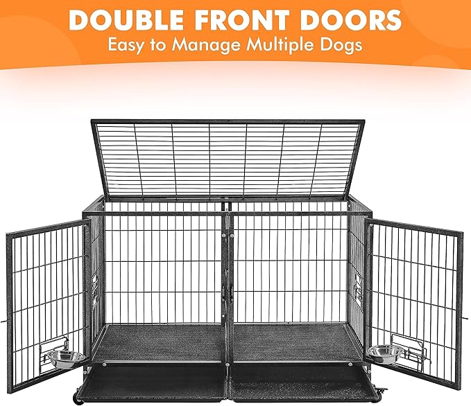 Yaheetech 42'' Stackable Dog Crate w/Divider Heavy Duty Dog Cage with Open Top/2 Removable Trays Rolling Pet Cage for Small/Medium Dogs 2 pcs