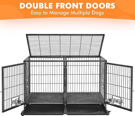 Yaheetech Stackable Dog Crate 42'' Heavy Duty Large Dog Crate with Divider 4pcs Rolling Pet Metal Crate w/Double Doo Water Bowl Pet Kennel Indoor