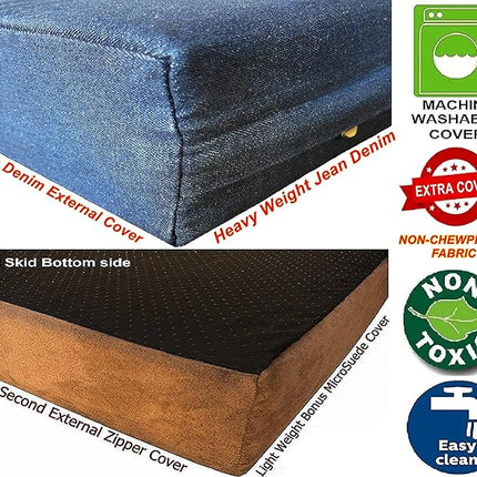 Dogbed4less Extra Large Orthopedic Memory Foam Dog Bed for Large Dogs with Durable Waterproof Internal Case, Removable Washable Denim Cover and Bonus Pet Bed Cover, 47X29X4 Fits 48X30 Dog Crate, Blue