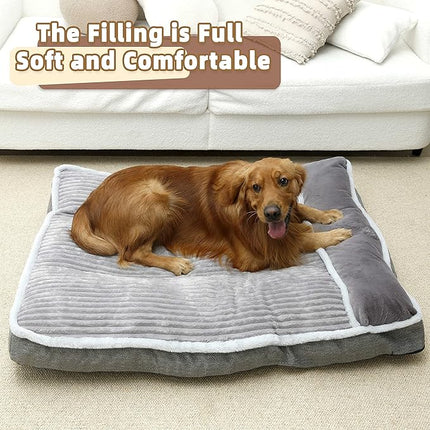 Dog Bed for Large Dogs, Dog Mattress with Pillow for Crate Kennel, Sofa pet Bed, Super Soft pet Bed for Medium, Jumbo, Small Dogs Breeds (Grey, XX-Large:(46"x30"x4")