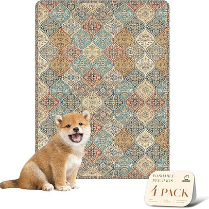 nunubaby 4PACK Washable Pee Pads for Dogs, Stylish, Non-Slip and Leak-Proof Pee Pads. Reusable Potty Pads for Dogs for Crates and Floors.(Cream/Multi, 18" x24" )