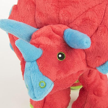 goDog Dinos Frills Squeaky Plush Dog Toy with Chew Guard Technology, Durable Fabric & Squeaker for Active Play, Red, Large